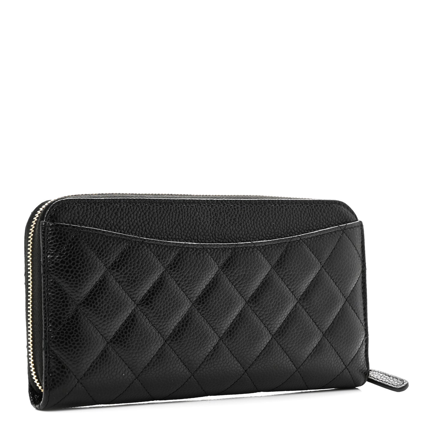 Caviar Quilted Large Gusset Zip Around Wallet Black