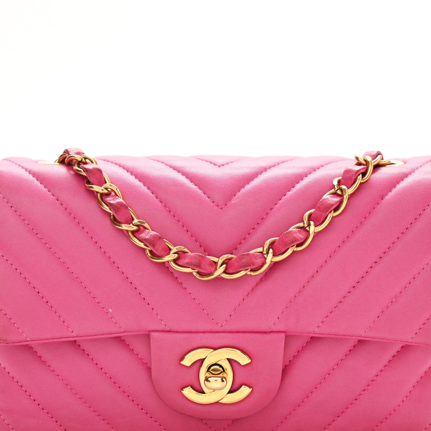 Chanel Lambskin Chevron Quilted Mini Rectangular Flap Fuchsia 8 of 17