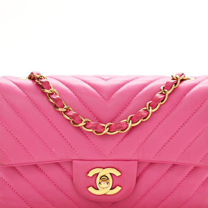 Chanel Lambskin Chevron Quilted Mini Rectangular Flap Fuchsia 8 of 17