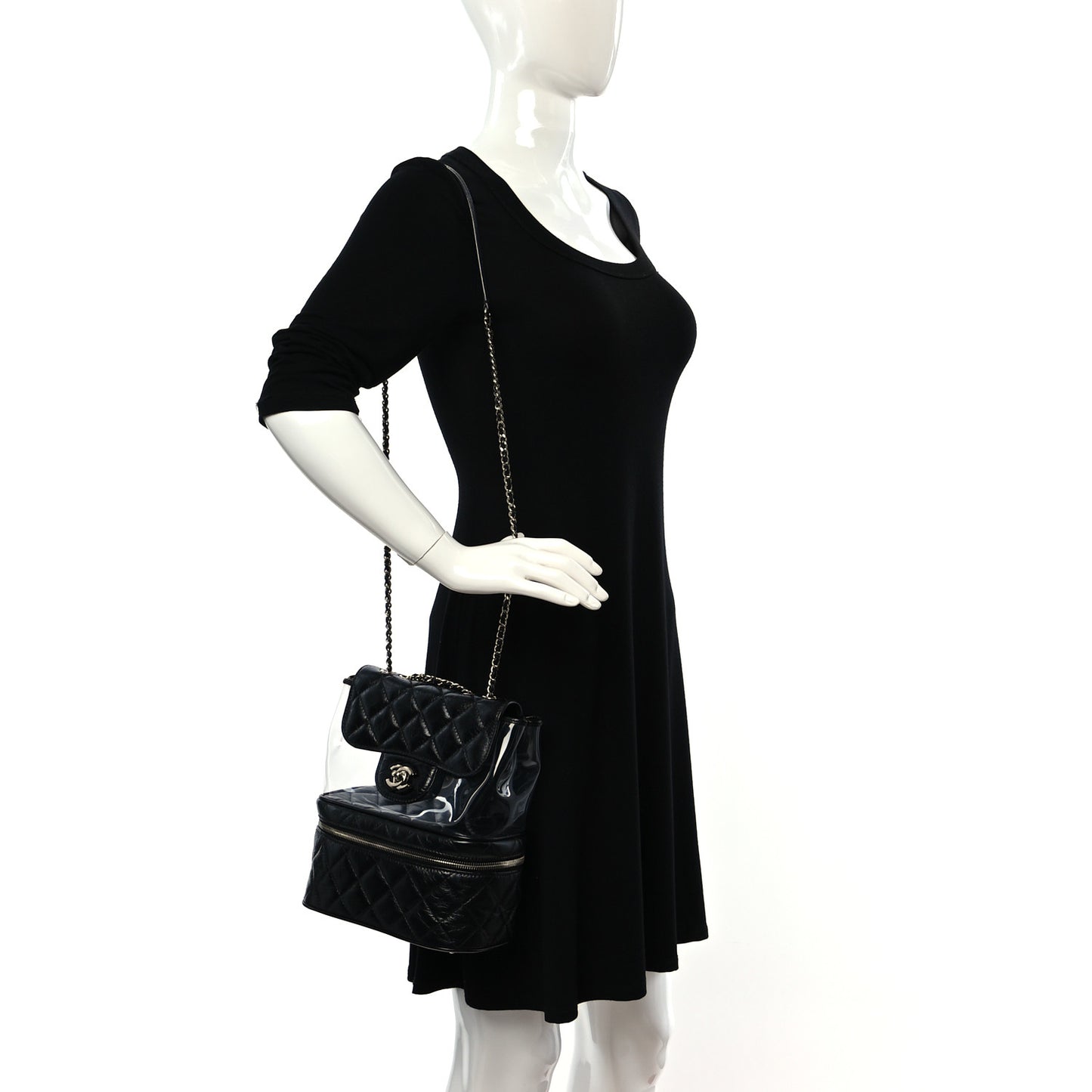 Crumpled Calfskin PVC Quilted Flap Black