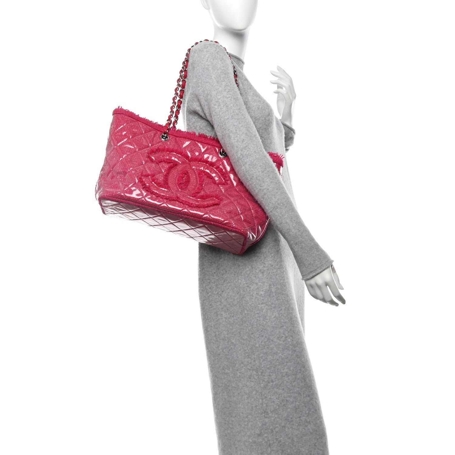 Chanel Vinyl Quilted Funny Tweed Tote Fuchsia 2 of 10
