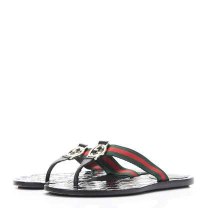 Gucci Nylon Guccissima Web Womens Thong Sandals 37 Green Red Black 3 of 17