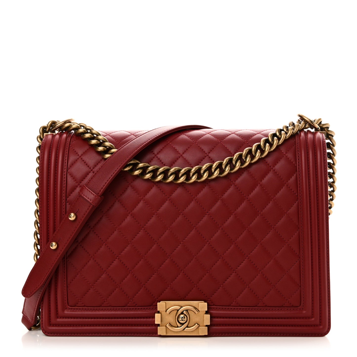 Lambskin Quilted Large Boy Flap Red