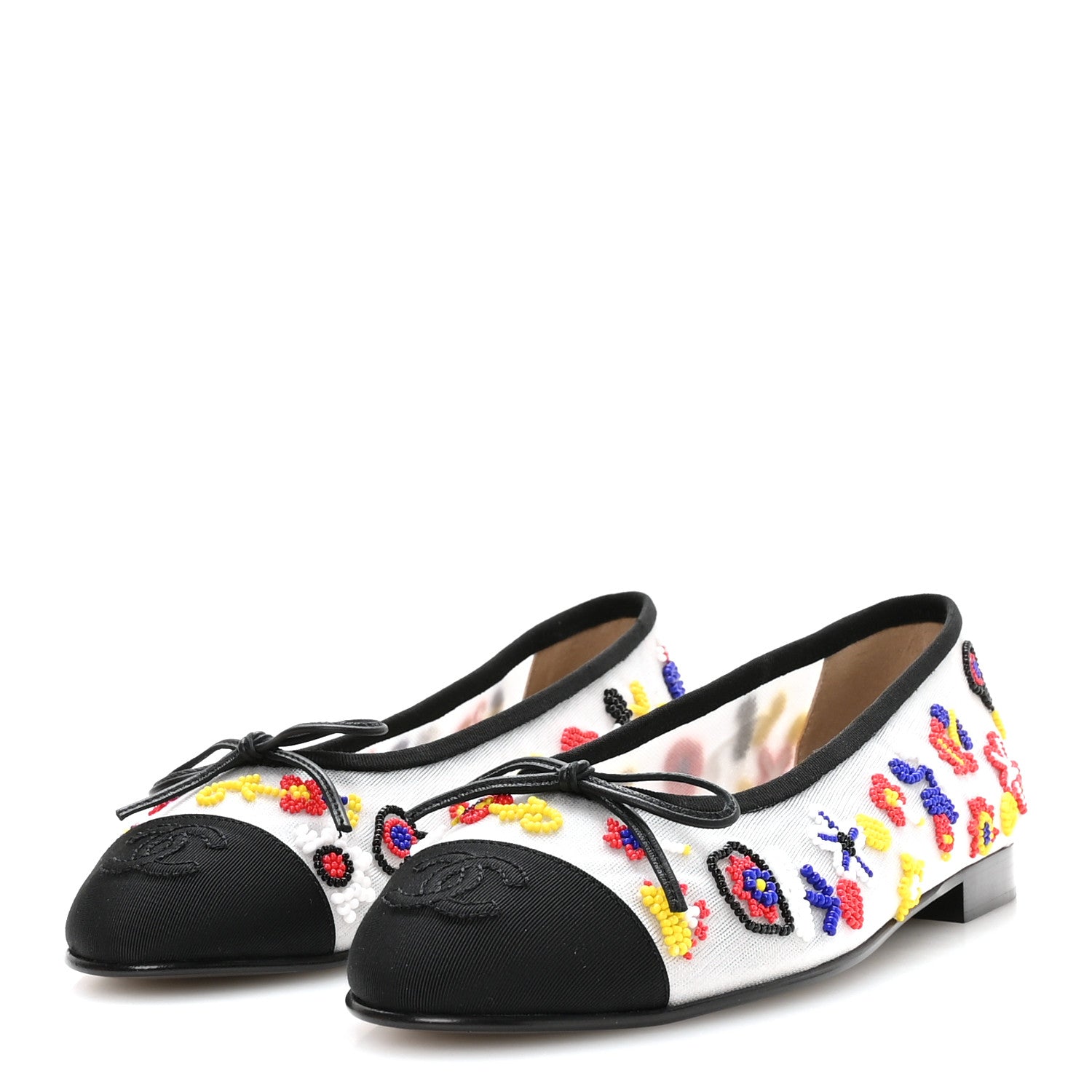 Chanel Mesh Pearl Grosgrain Cap Toe CC Coco Beach Ballerina Flats 39 Multicolor Black 4 of 8