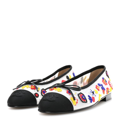 Chanel Mesh Pearl Grosgrain Cap Toe CC Coco Beach Ballerina Flats 39 Multicolor Black 4 of 8
