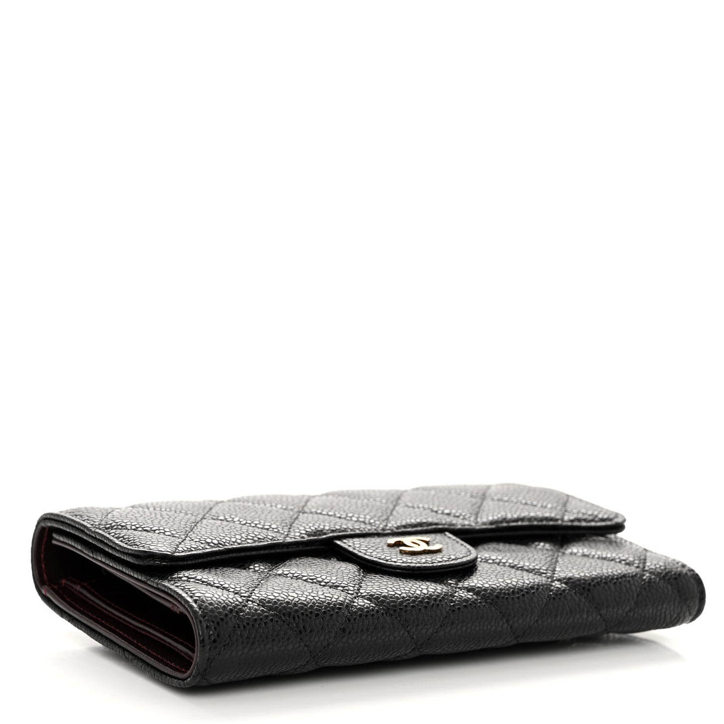 Caviar Quilted Large Flap Wallet Black