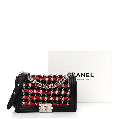 Chanel Lambskin Tweed Woven Medium Chevron Boy Flap Red White Black 11 of 11