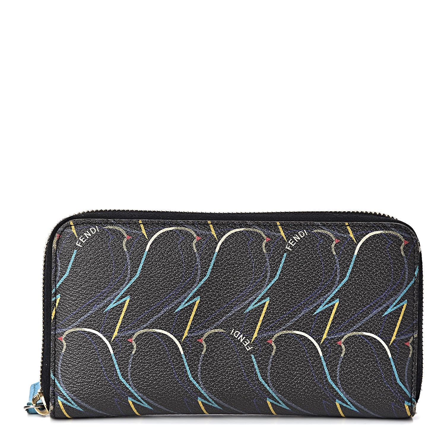 Fendi Vitello Elite QuTweet Zip Around Wallet Dark Grey 1 of 8
