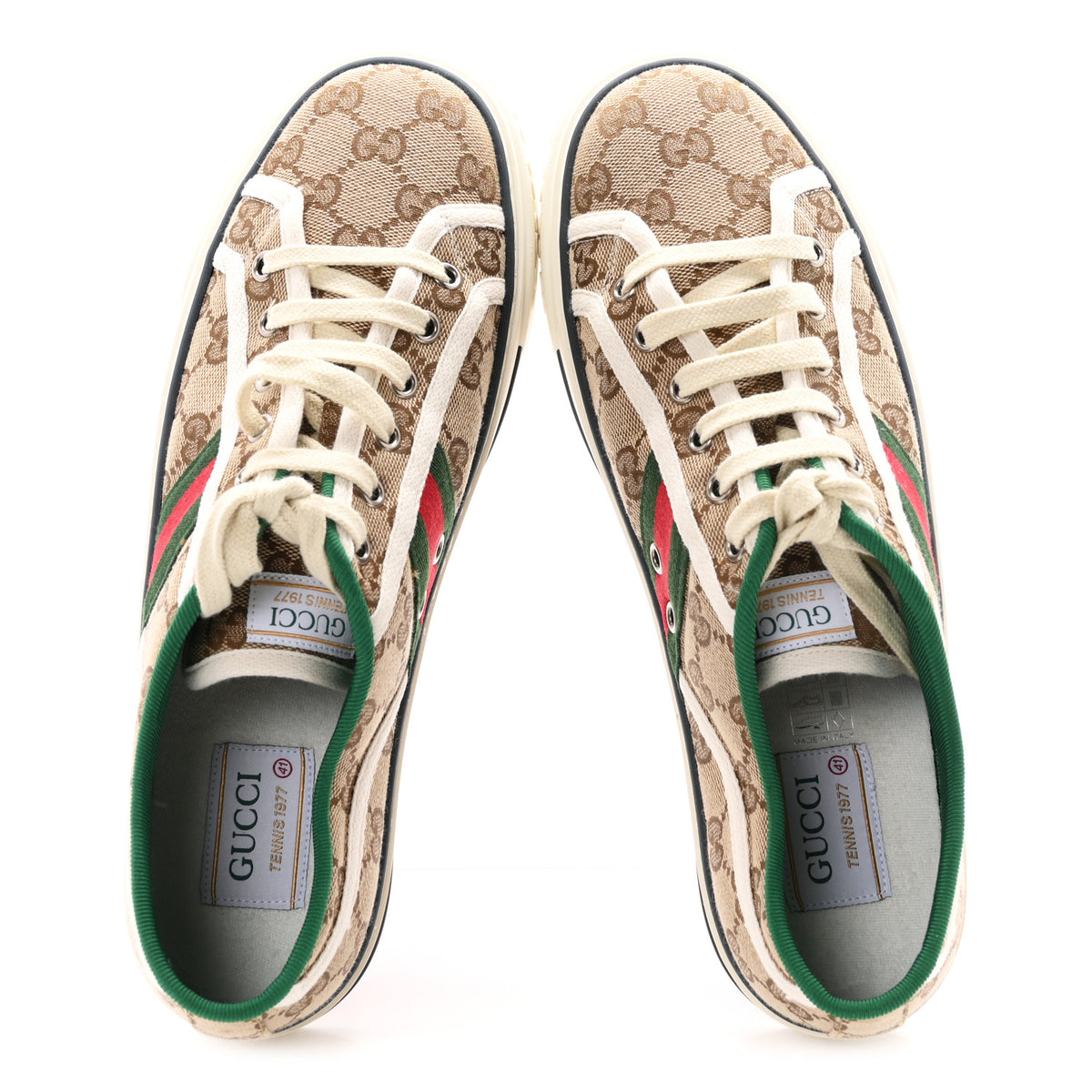 Gucci GG Monogram Web Womens 1977 Tennis Sneakers 41 Beige Ebony Mystic White 2 of 9