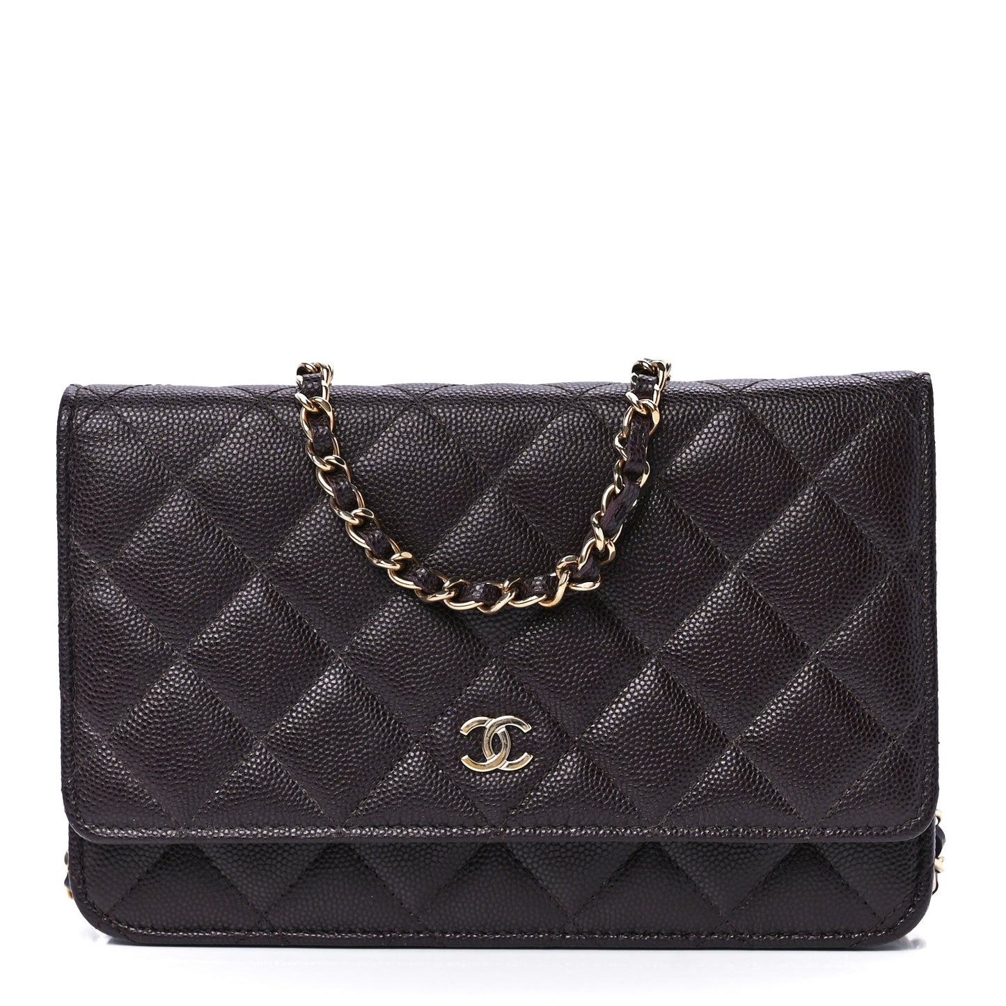Caviar Quilted Wallet on Chain WOC Dark Brown