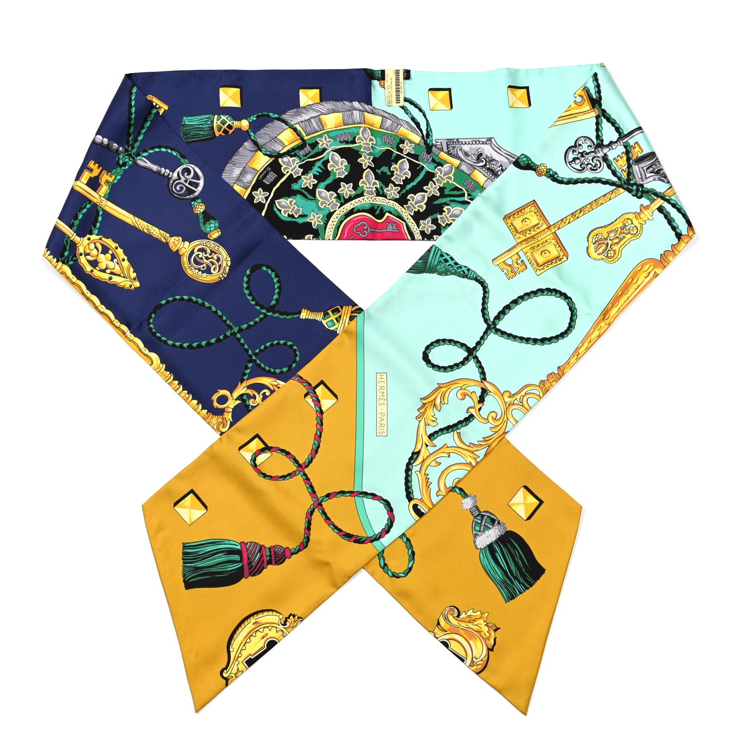 Hermes Silk Les Cles Maxi Twilly Curry Vert D'Eau Marine 1 of 4