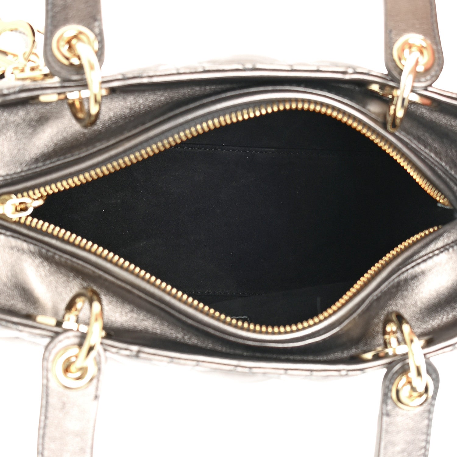 Christian Dior Metallic Calfskin Cannage Medium Lady Dior Gunmetal Grey 5 of 13