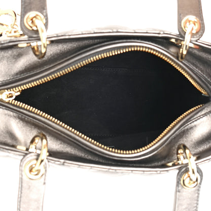 Christian Dior Metallic Calfskin Cannage Medium Lady Dior Gunmetal Grey 5 of 13