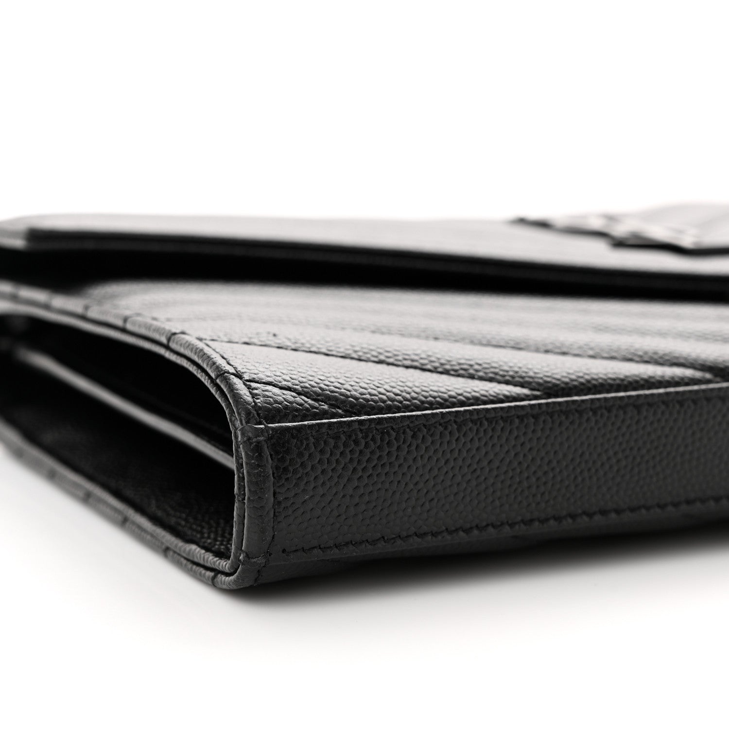 Saint Laurent Grain De Poudre Matelasse Chevron Monogram Monochrome Chain Wallet Black 8 of 14