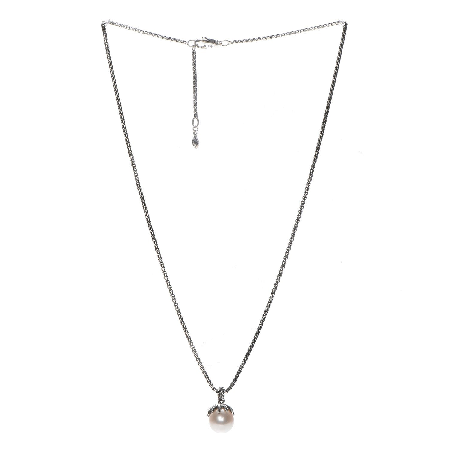 David Yurman Sterling Silver Diamond Pearl 10mm Starburst Pendant Necklace 3 of 6