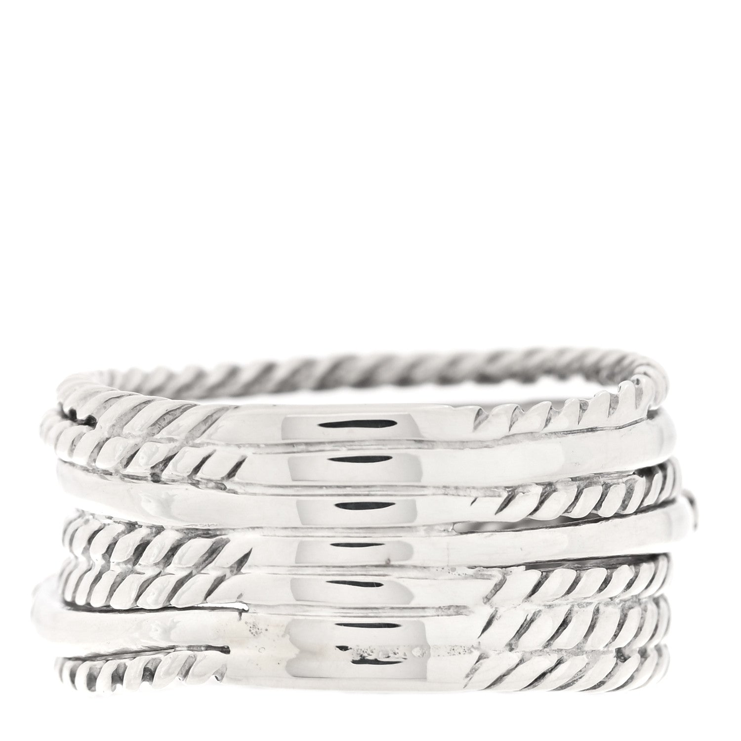 David Yurman Sterling Silver Diamond 12mm Wide Crossover Cable Ring 3 of 4