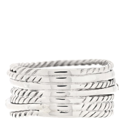 David Yurman Sterling Silver Diamond 12mm Wide Crossover Cable Ring 3 of 4