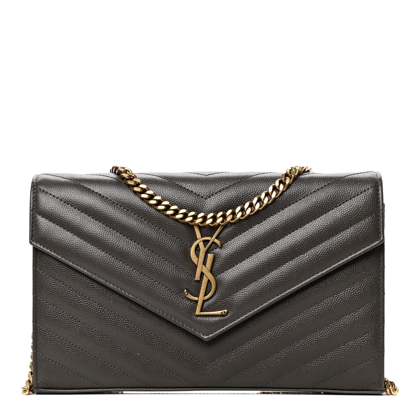 Grain De Poudre Matelasse Chevron Monogram Chain Wallet Pebble