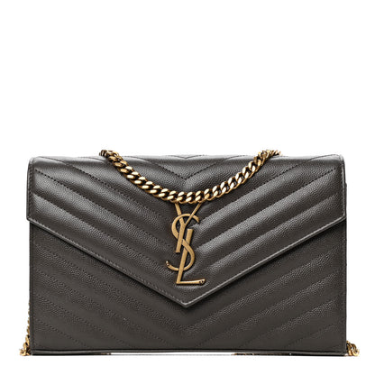 Saint Laurent Grain De Poudre Matelasse Chevron Monogram Chain Wallet Pebble 1 of 4