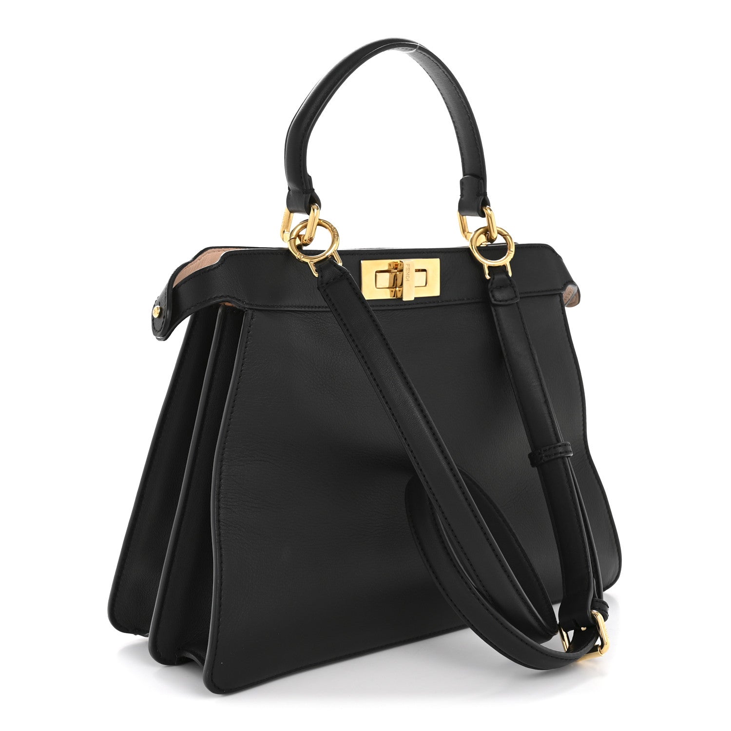 Fendi Vitello Seta Shiny Nappa Medium Peekaboo I SEE U Satchel Black Light Rose 3 of 15