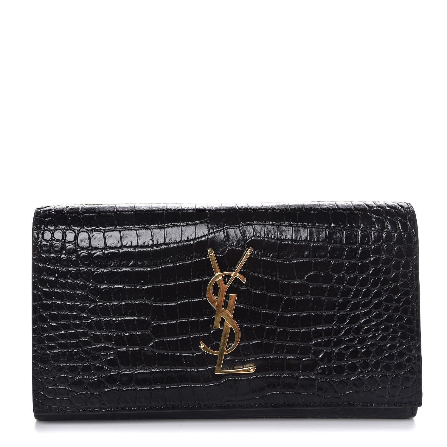 Saint Laurent Calfskin Crocodile Embossed Large Monogram Flap Wallet Black 1 of 8