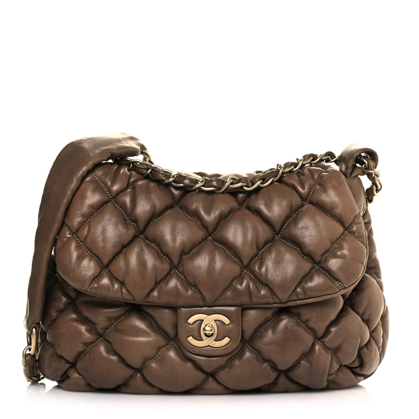 Lambskin Bubble Quilt Flap Brown