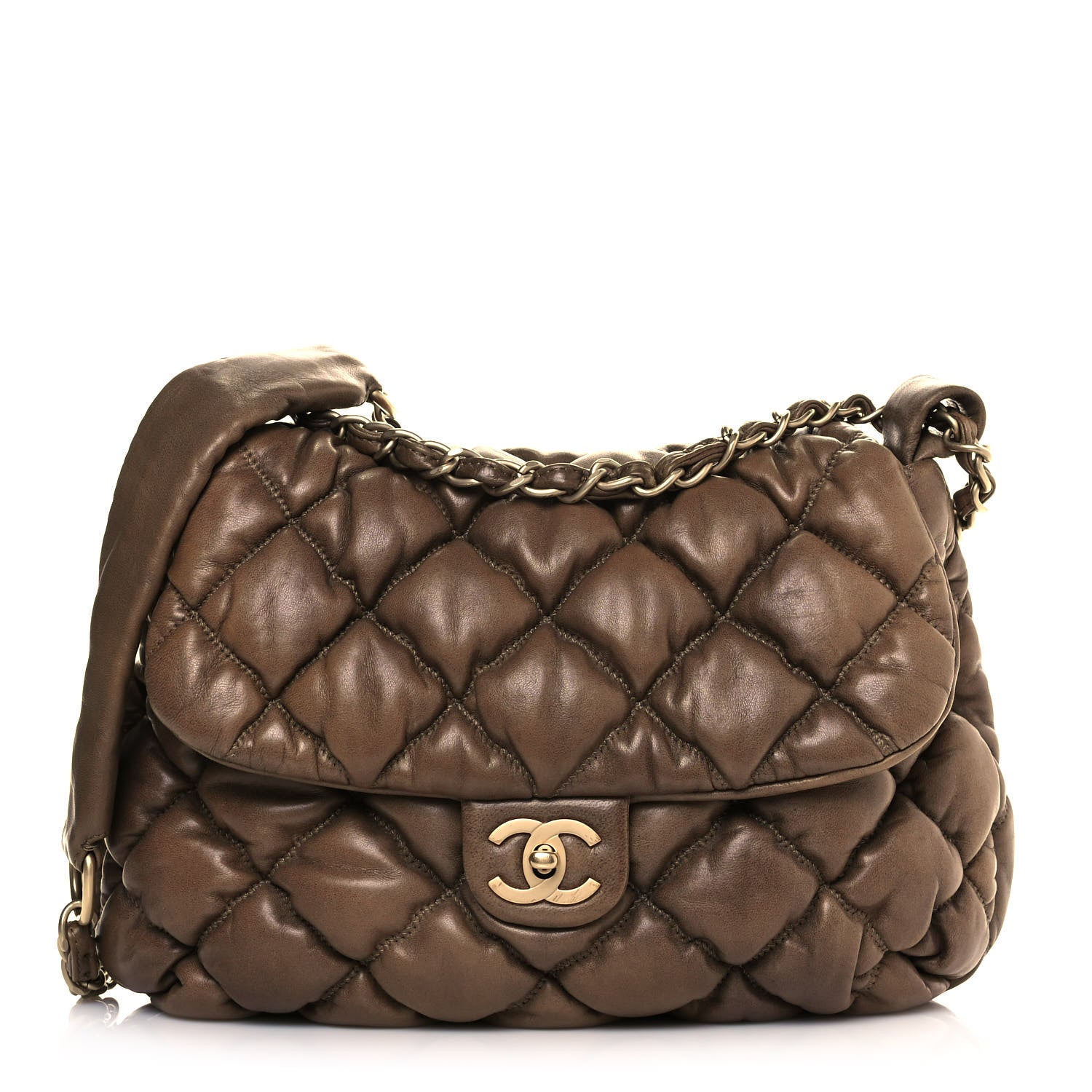 Chanel Lambskin Bubble Quilt Flap Brown 1 of 14