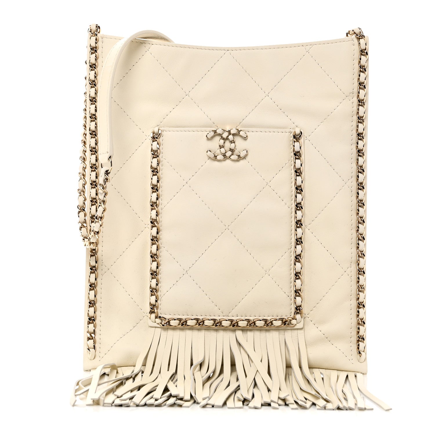 Chanel Calfskin Quilted Fringe Small Shopping Bag White 1 of 10