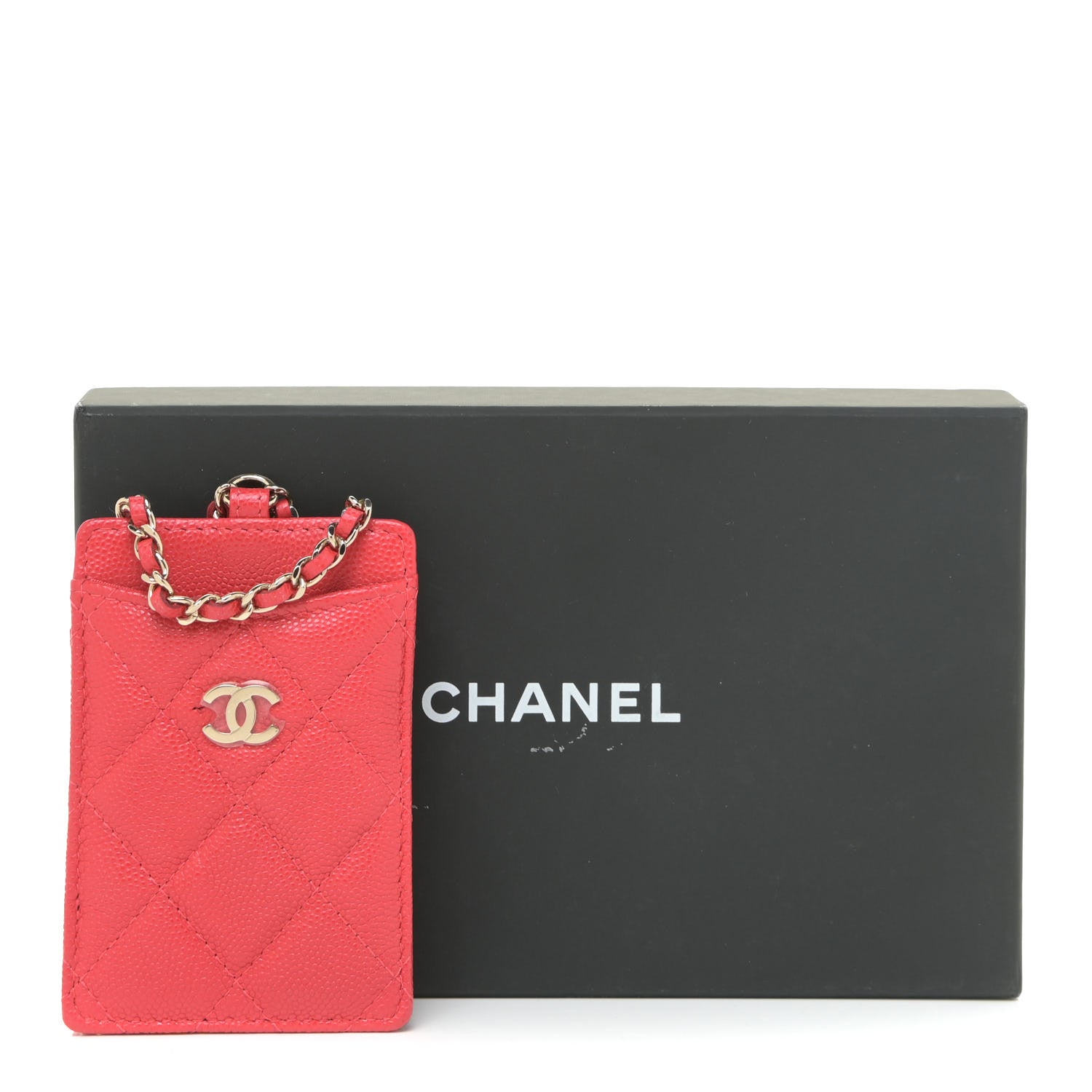 Chanel Caviar Quilted Card Holder On Chain Red 10 of 10