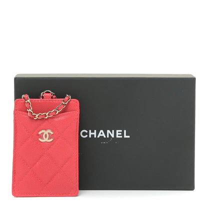 Chanel Caviar Quilted Card Holder On Chain Red 10 of 10