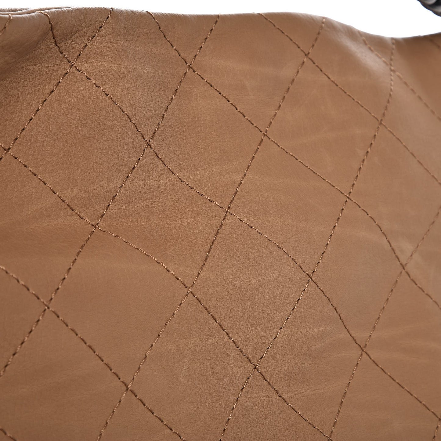 Calfskin Stitched Double Zip Hobo Beige