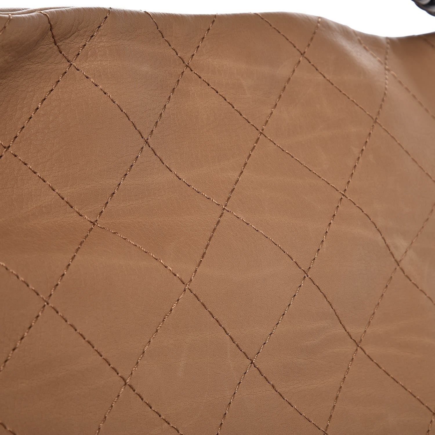 Chanel Calfskin Stitched Double Zip Hobo Beige 8 of 8