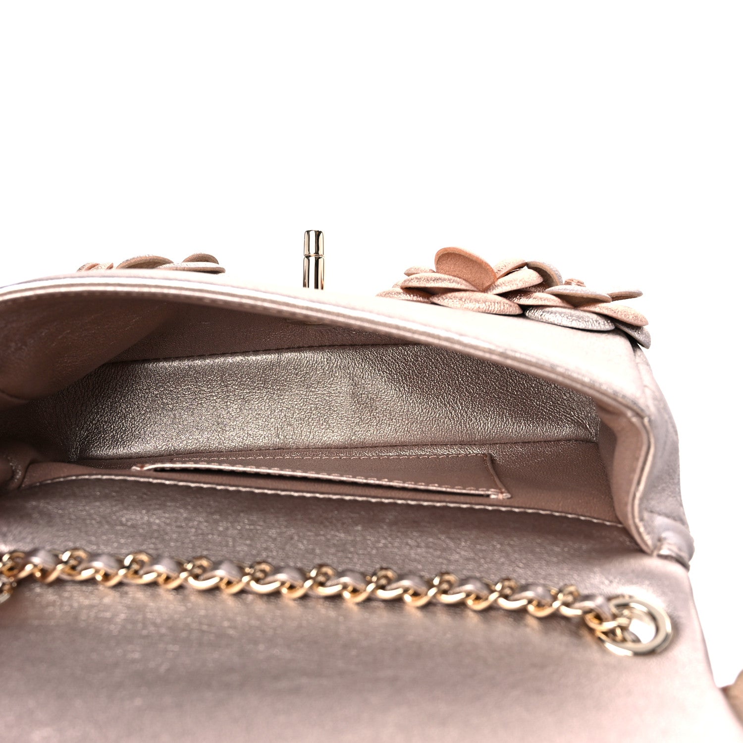 Chanel Metallic Lambskin Quilted Mini Camellia Flap Silver Gold 4 of 9