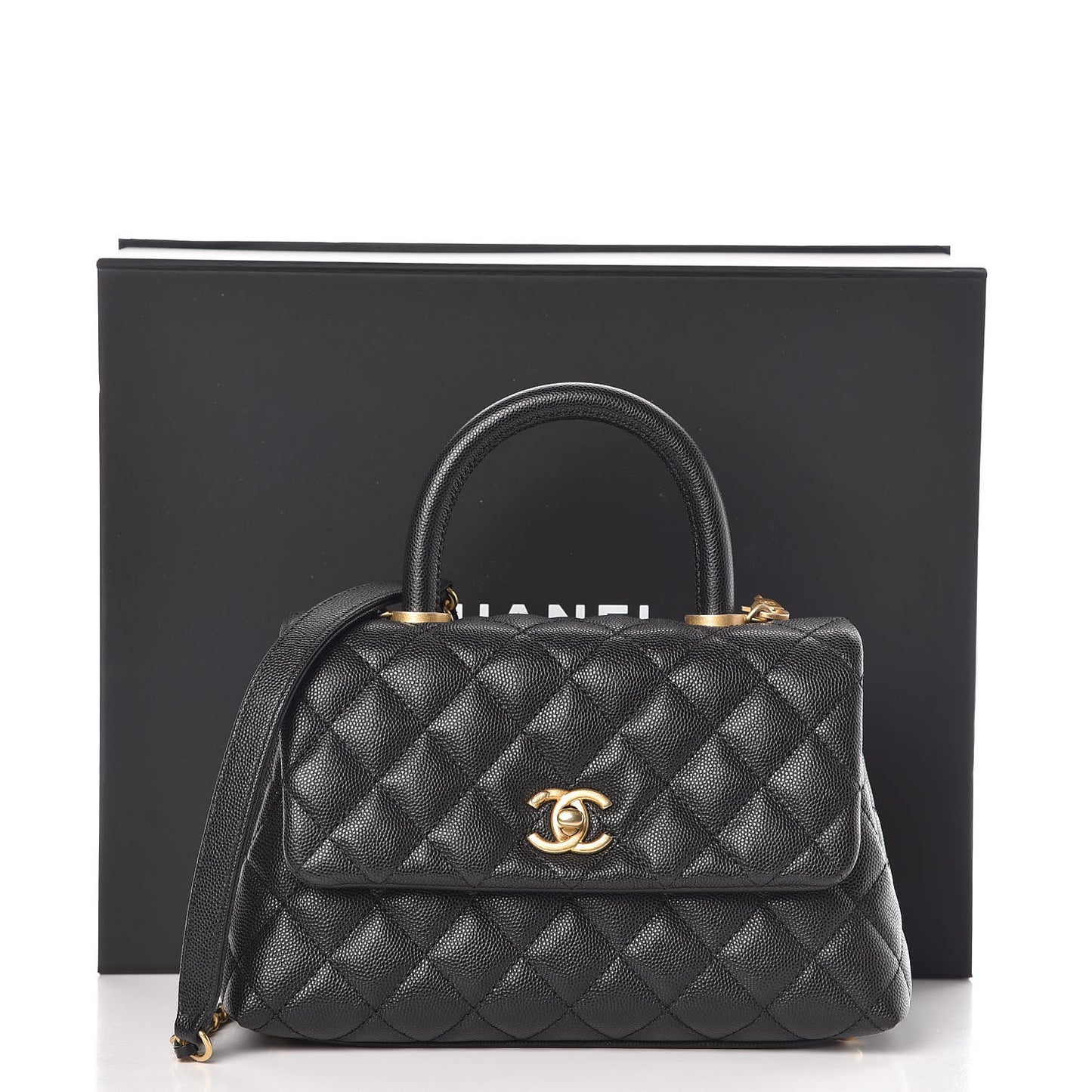 Caviar Quilted Mini Coco Handle Flap Black