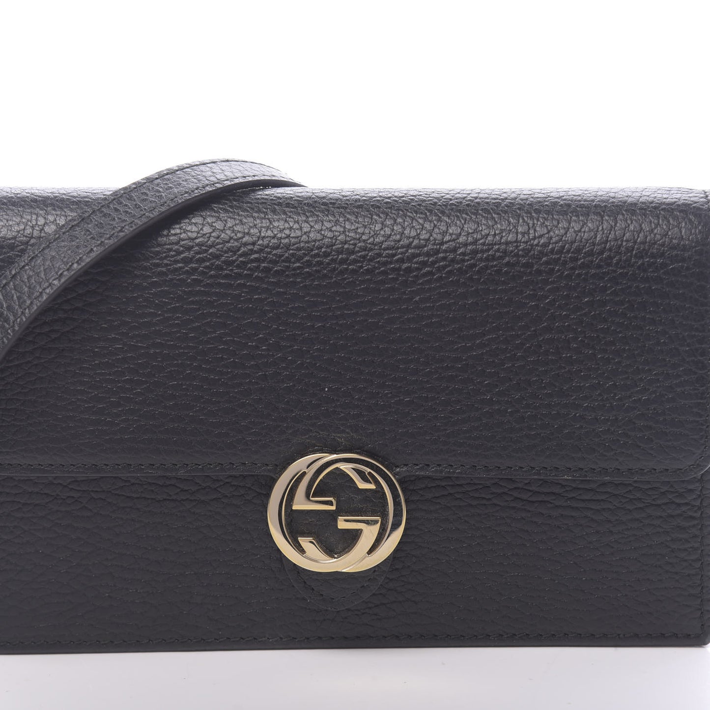 Dollar Calfskin Interlocking G Chain Wallet Black