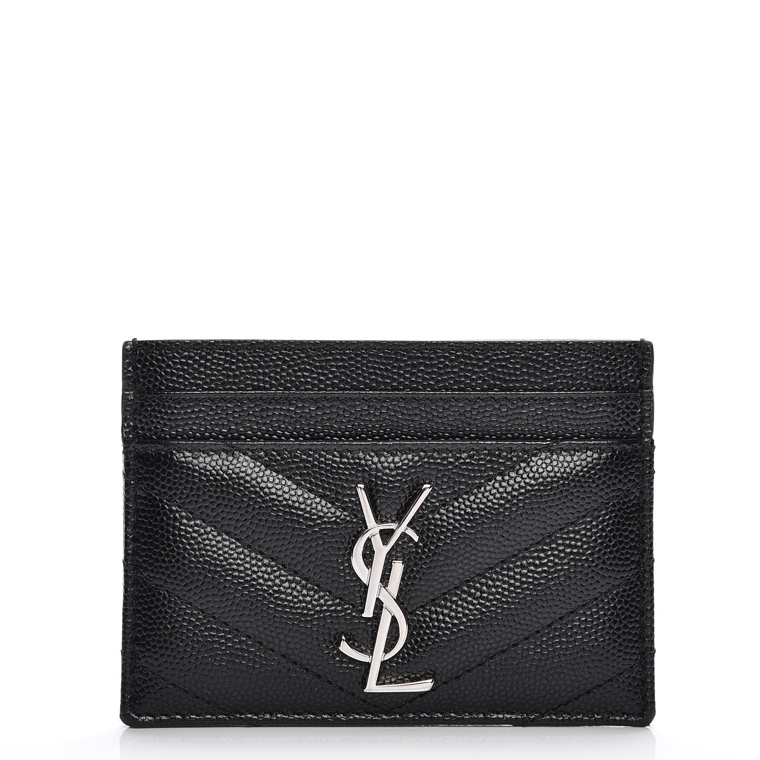 Saint Laurent Grain De Poudre Matelasse Chevron Monogram Credit Card Case Black 1 of 8