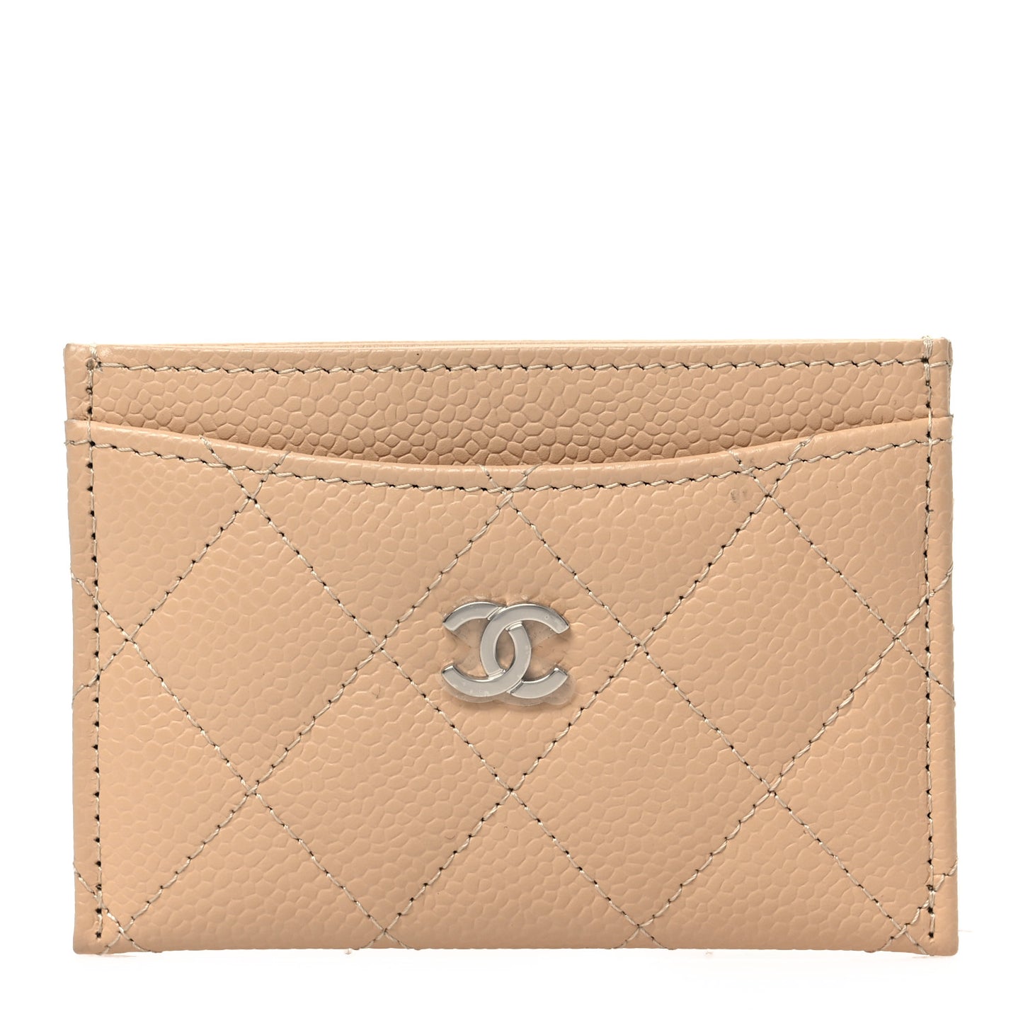 Caviar Quilted Card Holder Beige
