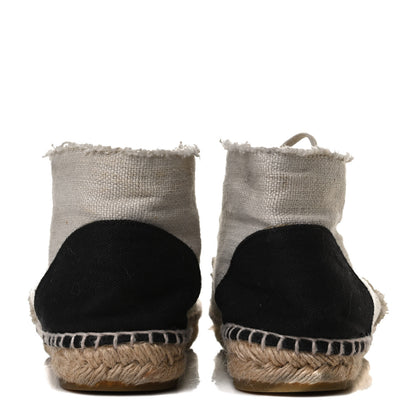 Chanel Fabric Lace Up High Top Espadrilles 40 Beige Black 6 of 13