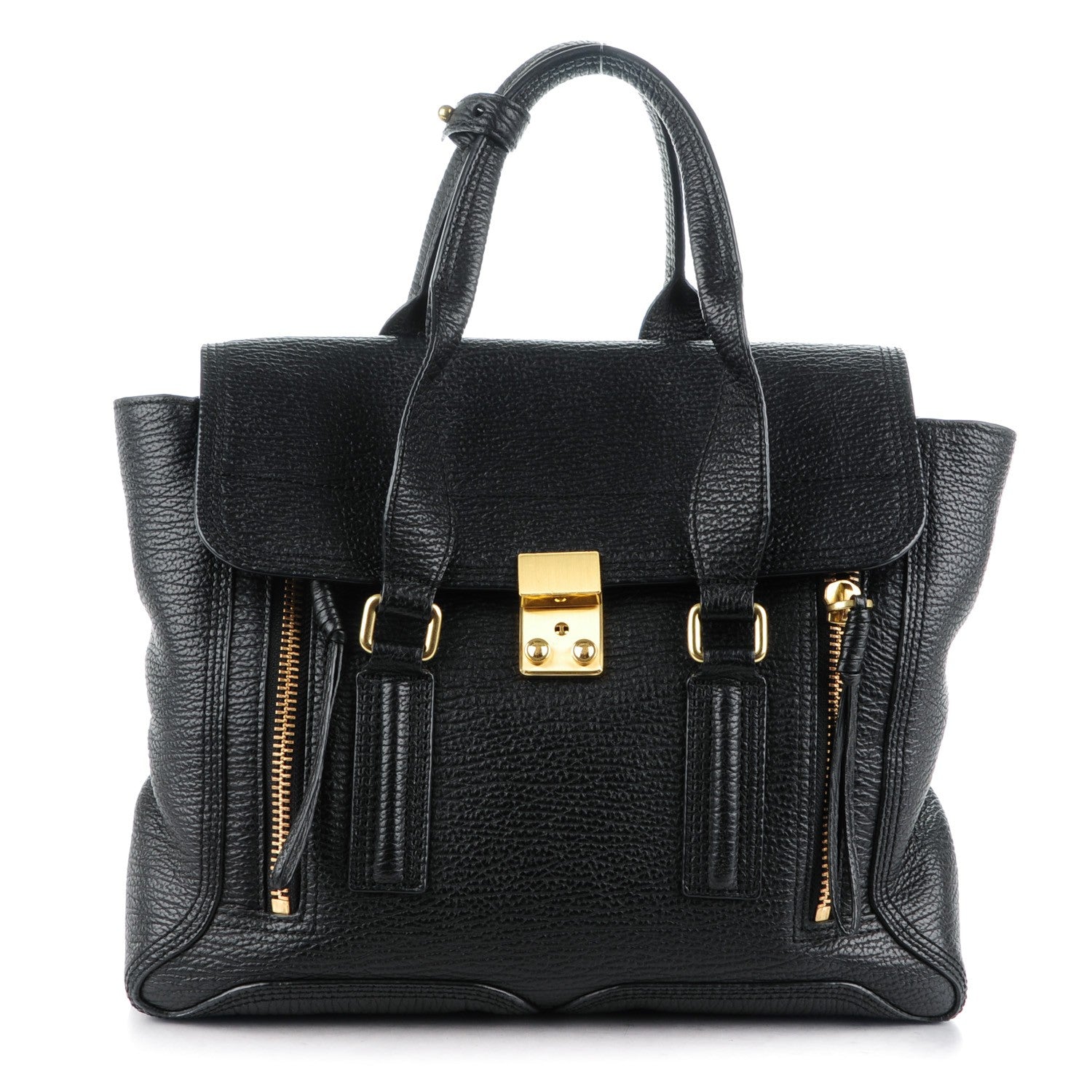 3.1 Phillip Lim 3.1 Textured Calfskin Medium Pashli Satchel Black 1 of 8