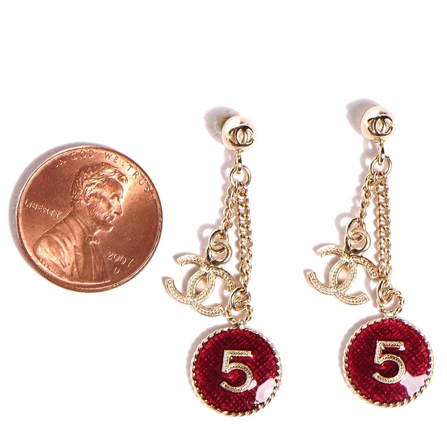 Chanel Enamel N°5 CC Drop Earrings Red Gold 6 of 9