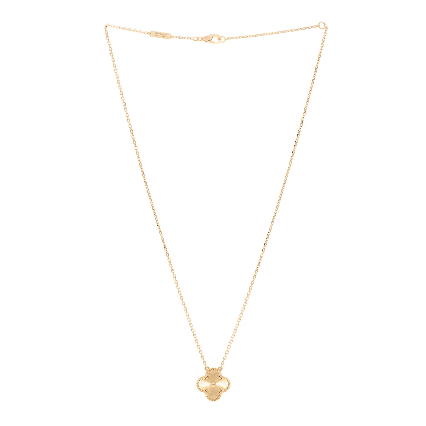 18K Yellow Gold Guilloche Vintage Alhambra Pendant Necklace