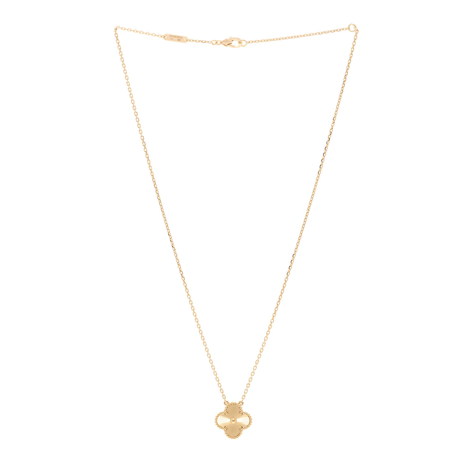 Van Cleef & Arpels 18K Yellow Gold Guilloche Vintage Alhambra Pendant Necklace 3 of 5