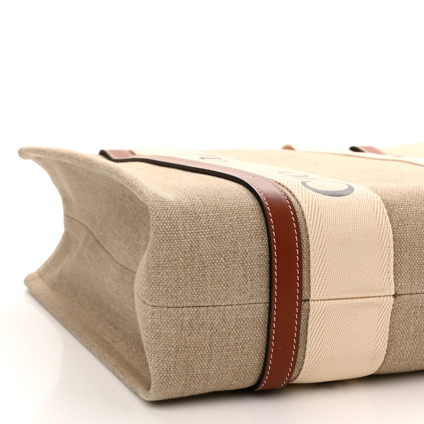 Cotton Calfskin Medium Woody Ribbon Tote White Brown