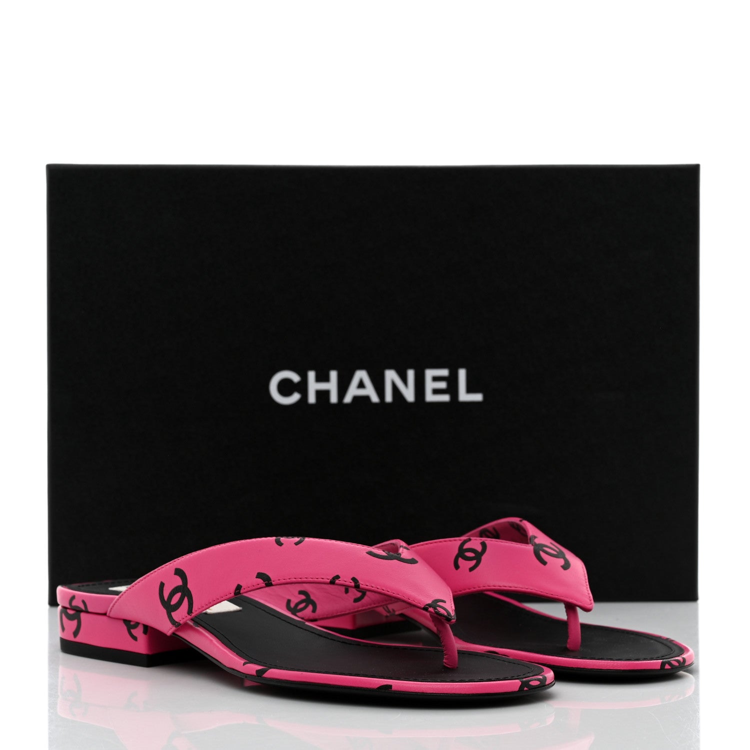Chanel Printed Lambskin Coco Beach Thong Sandals 36 Dark Pink Black 10 of 10