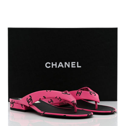 Chanel Printed Lambskin Coco Beach Thong Sandals 36 Dark Pink Black 10 of 10