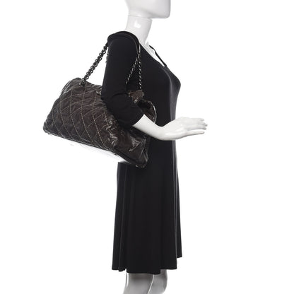 Chanel Glazed Goatskin Double Contrast Stitch Large Tote Brown 2 of 14
