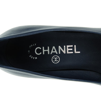 Chanel Calfskin CC Cap Toe Platform Chain Pumps 35 Navy Black 7 of 9