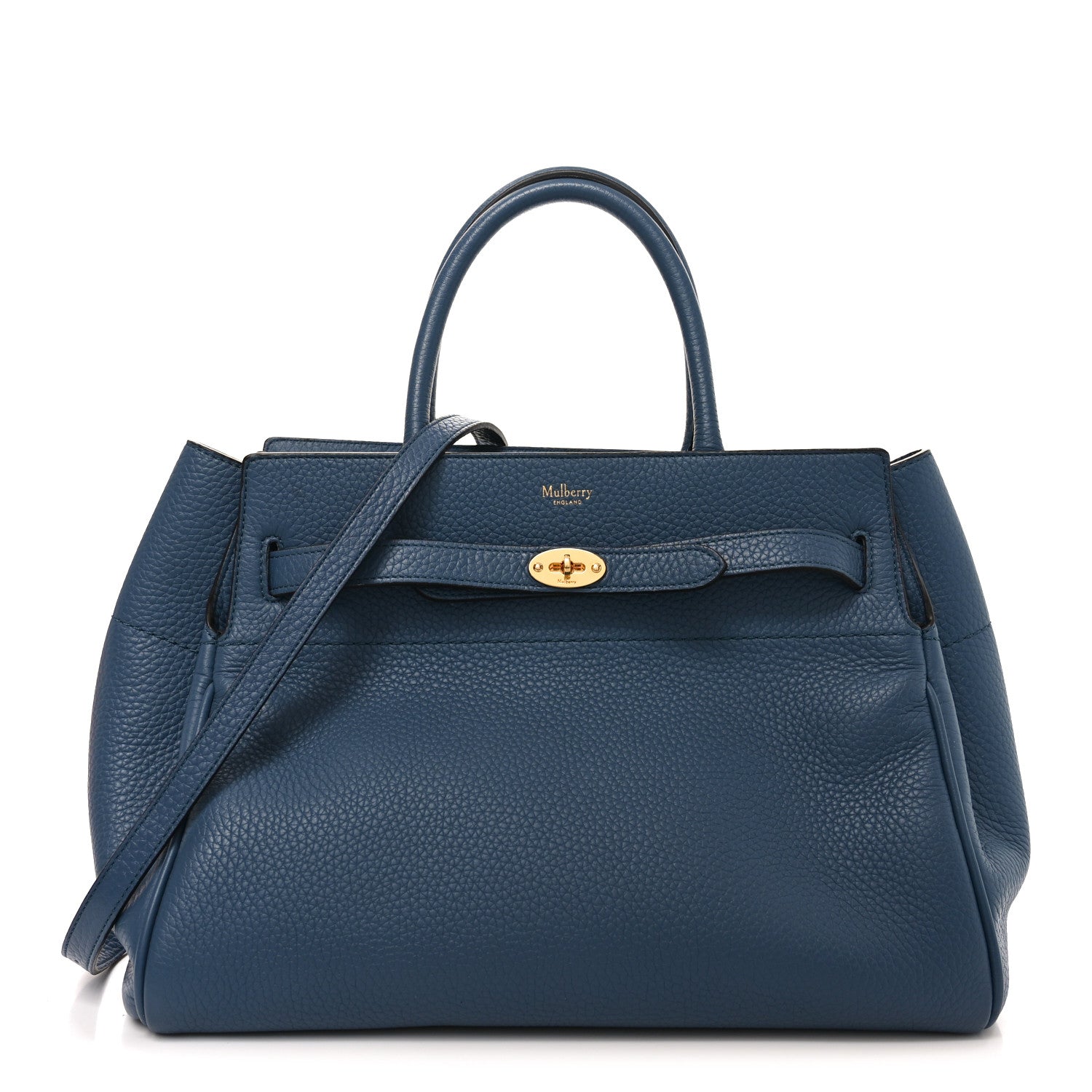 Mulberry Classic Grain Calfskin Belted Bayswater Tote Blue 1 of 9