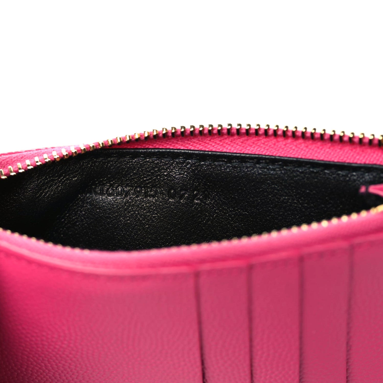Saint Laurent Grain De Poudre Matelasse Chevron Monogram Fragments Zippered Card Case Fresh Fuxia 6 of 8