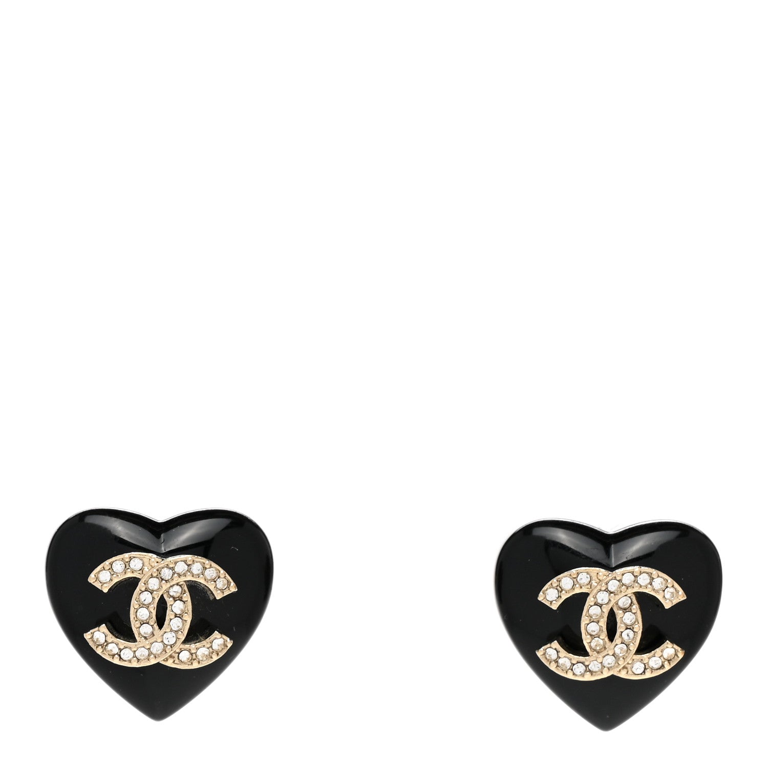 Chanel Resin Crystal CC Heart Earrings Black Gold 1 of 5